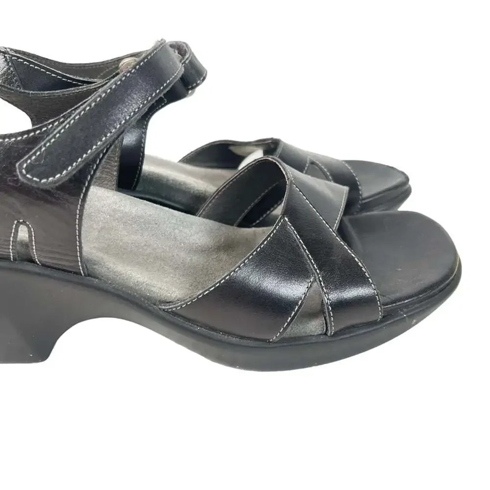 Naot Black Leather Strappy Sandals Comfort Walking Hook Loop Adjustable 39